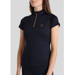 Polo de Equitação Everly Mon Tech feminino de mangas curtas rosa dourado Marinho Azul-marinho