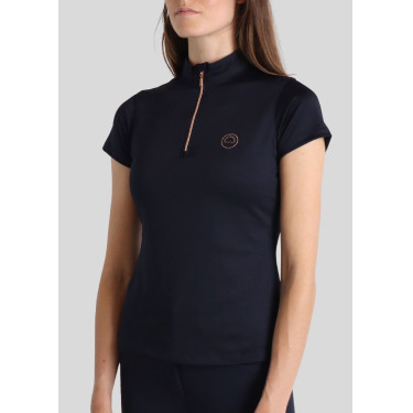 Polo de Equitação Everly Mon Tech feminino de mangas curtas rosa dourado Marinho Azul-marinho