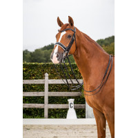 Bridão coleção Dy'on dressage couro liso Cnosebando Largo Envernizado Forro Branco Preto