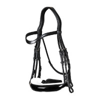 Bridão coleção Dy'on dressage couro liso Cnosebando Largo Envernizado Forro Branco Preto