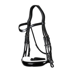 Bridão coleção Dy'on dressage couro liso Cnosebando Largo Envernizado Forro Branco Preto