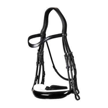 Bridão coleção Dy'on dressage couro liso Cnosebando Largo Envernizado Forro Branco Preto