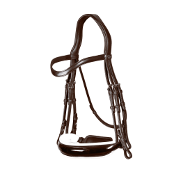 Bridão coleção Dy'on dressage couro liso Cnosebando Largo Envernizado Forro Branco