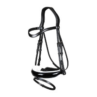 Bridão coleção Dy'on dressage couro liso Cavesseira Combinada Larga Envernizada Forro Branco Preto