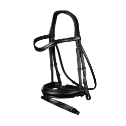 Bridão coleção Dy'on dressage couro liso Cavesse combinada média com fecho Pull-Back Preto Bridão coleção Dy'on dressage couro liso Cavesse combinada média com fecho Pull-Back Preto