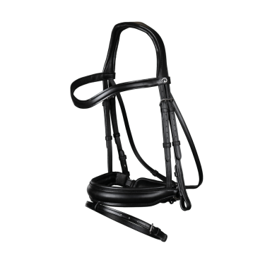 Bridão coleção Dy'on dressage couro liso Cavesse combinada média com fecho Pull-Back Bridão coleção Dy'on dressage couro liso Cavesse combinada média com fecho Pull-Back