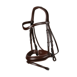 Bridão coleção Dy'on dressage couro liso Cavesse combinada média com fecho Pull-Back Castanho
