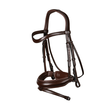 Bridão coleção Dy'on dressage couro liso Cavesse combinada média com fecho Pull-Back Castanho