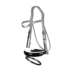 Muserola Dy'on dressage couro redondo Combinada Larga Fecho Pull Back Envernizada Forro Branco