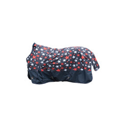 Cobertura highneck HKM Norwich 600D 100g Azul com padrão de estrelas Motivos Cobertura highneck HKM Norwich 600D 100g Azul com padrão de estrelas Motivos