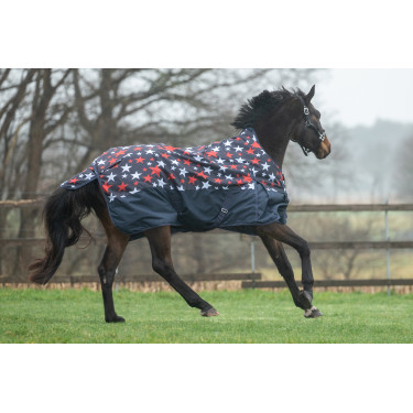 Cobertura highneck HKM Norwich 600D forrada com lã polar Azul com padrão de estrelas Motivos