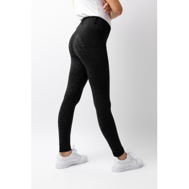 Legging Horze Dea infantil térmico com grip completo Caviar preto Legging Horze Dea infantil térmico com grip completo Caviar preto