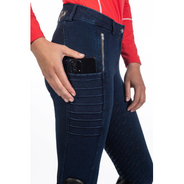 Calça feminina Aruba Denim com fundo 1/1 em silicone HKM Azul escuro Calça feminina Aruba Denim com fundo 1/1 em silicone HKM Azul escuro