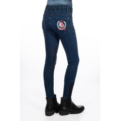 Calça infantil Aymee Denim com reforços de silicone HKM Azul escuro