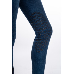 Calça infantil Aymee Denim com reforços de silicone HKM Azul escuro