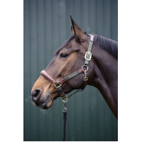 Cabresto Luna couro e nylon HKM Azul escuro / castanho