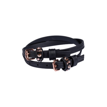 Tiras de esporas HKM Rosegold Glamour Style Biothane Preto