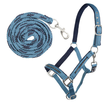 Conjunto de cabresto com mosquetão HKM Crystal acolchoado Petróleo / marinho Azul Conjunto de cabresto com mosquetão HKM Crystal acolchoado Petróleo / marinho Azul