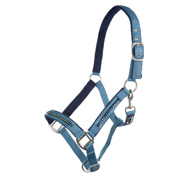 Conjunto de cabresto com mosquetão HKM Crystal acolchoado Petróleo / marinho Azul Conjunto de cabresto com mosquetão HKM Crystal acolchoado Petróleo / marinho Azul