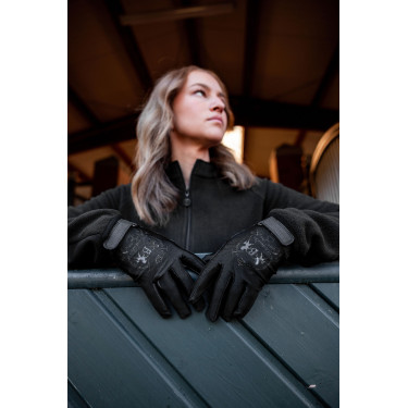 Luvas de equitação B Vertigo Laia femininas com logotipo estampado Preto