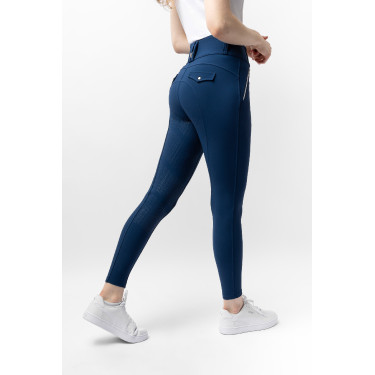 Calça de equitação feminina B Vertigo térmica com grip integral Enya Titã marinho Azul-marinho