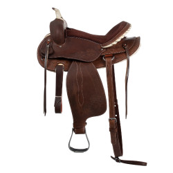 Sela western Lakota com aba redonda gravada e fio de prata