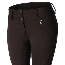 Calça de equitação térmica full grip Horze Rhea infantil bolsos traseiros Castanho escuro