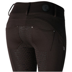 Calça de equitação térmica full grip Horze Rhea infantil bolsos traseiros Castanho escuro