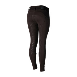 Calça de equitação térmica full grip Horze Rhea infantil bolsos traseiros Castanho escuro