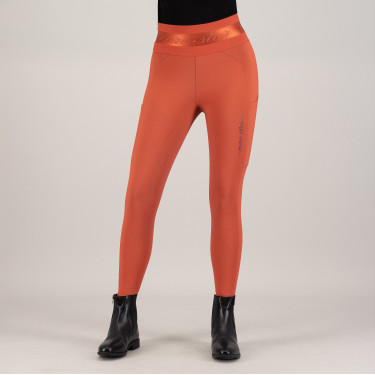 Legging de equitação Euro-Star Impress FullGrip Canela escura Laranja