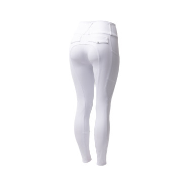 Calça de equitação Horze Leonie com grip integral feminina Branco brilhante