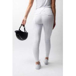 Calça de equitação Horze Leonie com grip integral feminina Branco brilhante
