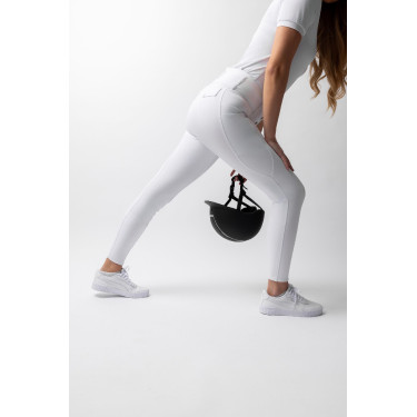 Calça de equitação Horze Leonie com grip integral feminina Branco brilhante