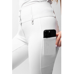 Calça de equitação Horze Leonie com grip integral feminina Branco brilhante