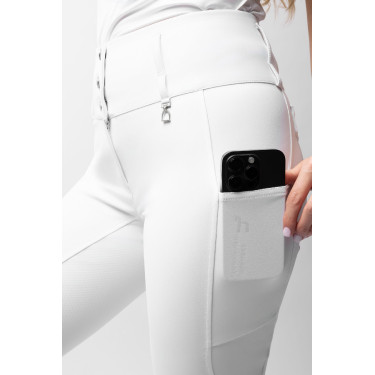 Calça de equitação Horze Leonie com grip integral feminina Branco brilhante