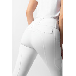 Calça de equitação Horze Leonie com grip integral feminina Branco brilhante