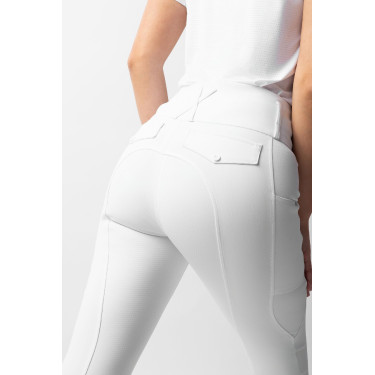 Calça de equitação Horze Leonie com grip integral feminina Branco brilhante