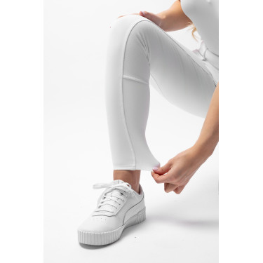 Calça de equitação Horze Leonie com grip integral feminina Branco brilhante