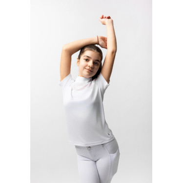 Polo de competição Horze Kaya infantil com strass Branco brilhante Polo de competição Horze Kaya infantil com strass Branco brilhante