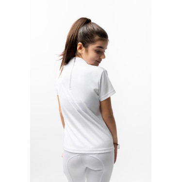 Polo de competição Horze Kaya infantil com strass Branco brilhante Polo de competição Horze Kaya infantil com strass Branco brilhante