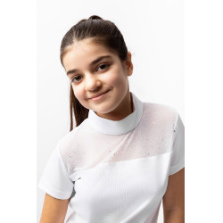 Polo de competição Horze Kaya infantil com strass Branco brilhante Polo de competição Horze Kaya infantil com strass Branco brilhante