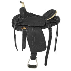 Sela western Lakota com aba redonda gravada e fio de prata Preto