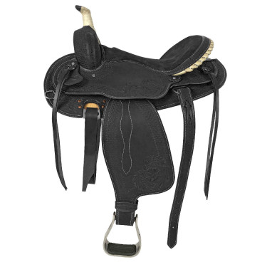 Sela western Lakota com aba redonda gravada e fio de prata Preto