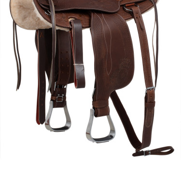 Sela western Lakota com aba redonda gravada e fio de prata Castanho