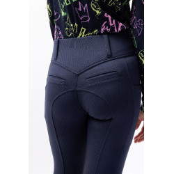 Calça de equitação Horze Mira infantil com grip integral Abertura Azul-marinho