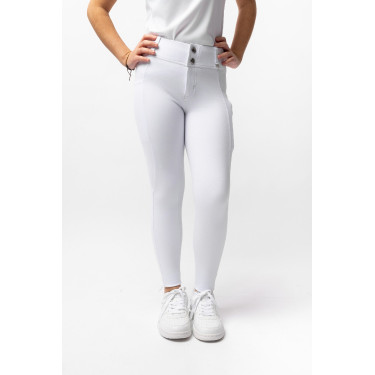 Calça de equitação Horze Mira infantil com grip integral Branco brilhante Calça de equitação Horze Mira infantil com grip integral Branco brilhante