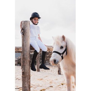 Calça de equitação Horze Mira infantil com grip integral Branco brilhante Calça de equitação Horze Mira infantil com grip integral Branco brilhante