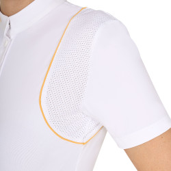 Polo de competição Feminino de Mangas Curtas com Botões Equestro Branco / amarelo