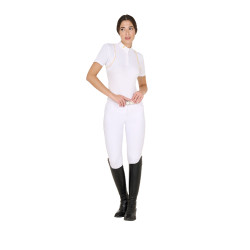Polo de competição Feminino de Mangas Curtas com Botões Equestro Branco / amarelo