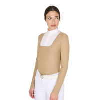 Polo de competição feminino de mangas compridas com botões Equestro Bege